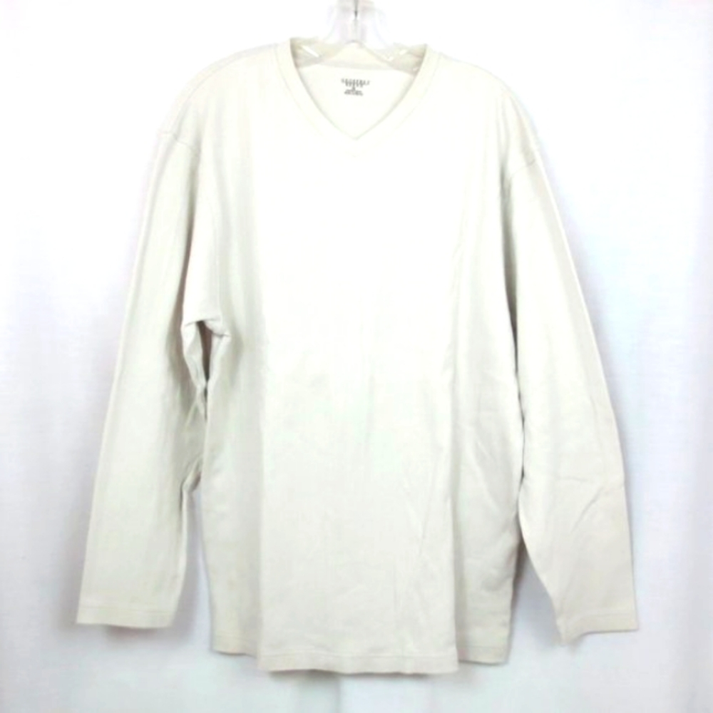 New Geoffrey Beene Cream Textured Relaxed Fit Classic Comfort Cotton Shirt M